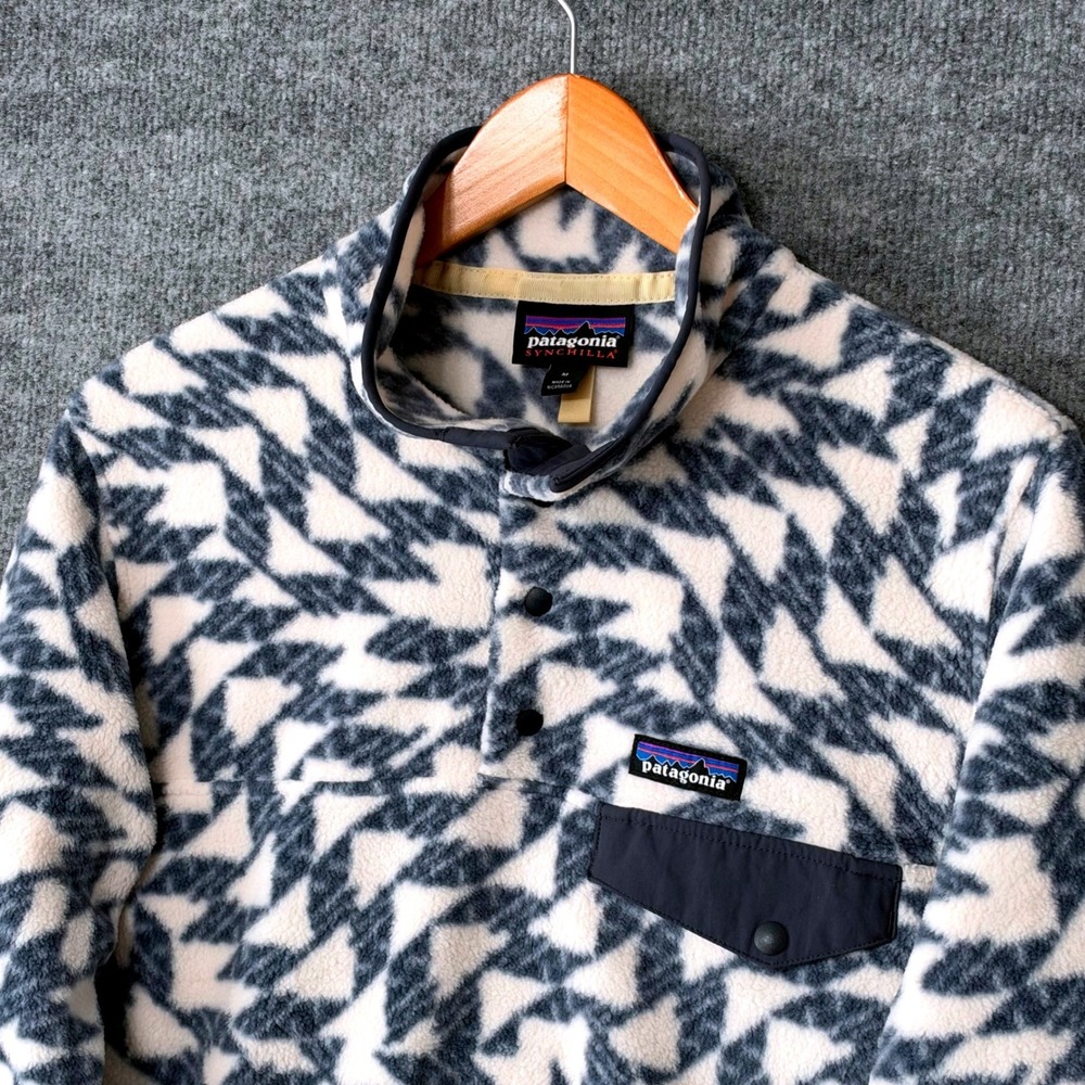 Patagonia Synchilla Lightweight Snap-T Medium Fleece Pullover Geometric Blue